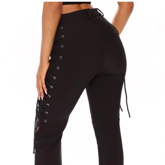 Wide Leg Black Lace-Up Pants size M - Picture 3 of 9